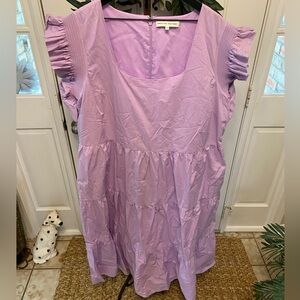 English Factory Purple Square Neck Tiered Midi Dress w Ruffle Sleeves 2X